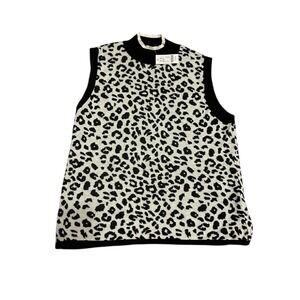 Animal print ringer mock turtleneck sleeveless black white sweater old money NWT